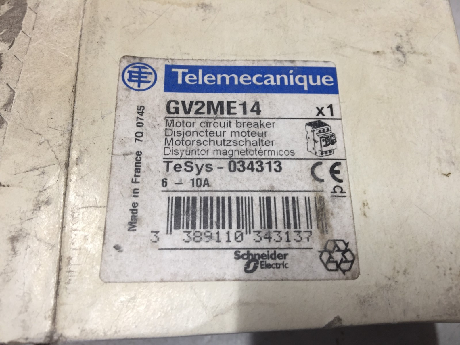 NOS Motor Starter GV2ME14 6A-10A Motor Circuit Breaker Manual Button GV2M