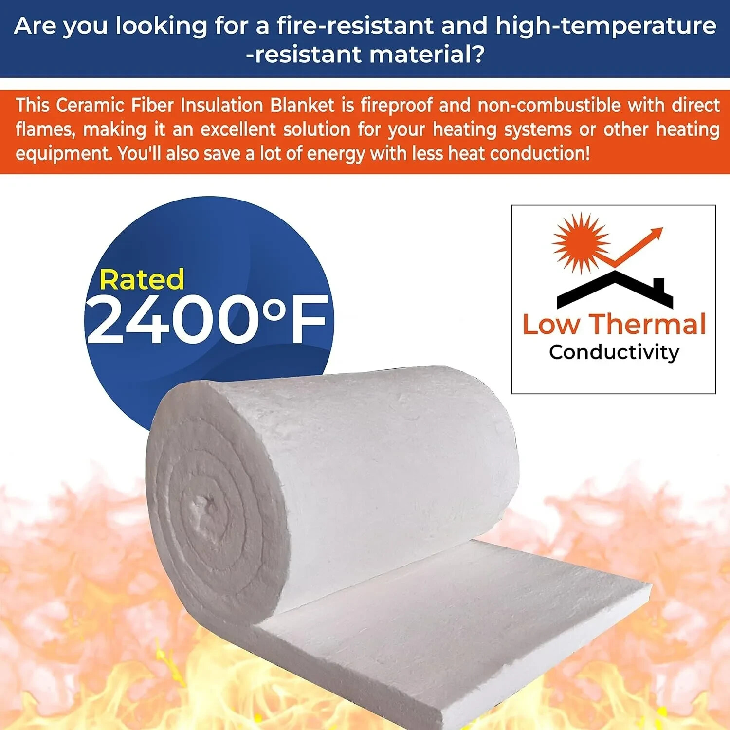 Ceramic Fiber Insulation Blanket Wool Thermal 2300F 8# 2″ x 24″ x 12.5′