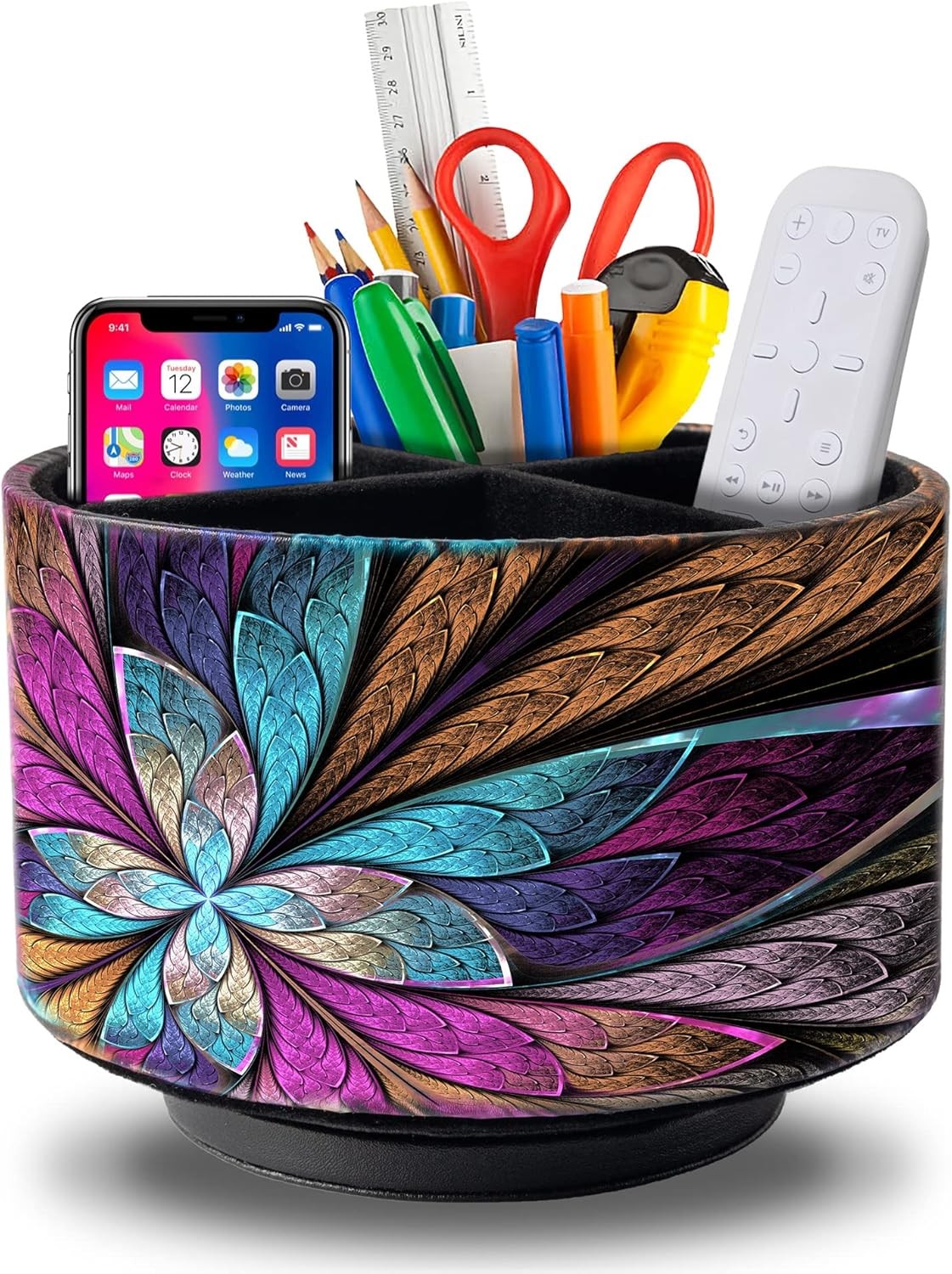 Remote Control Holder Round Leather Art Supply Organizer, PU Multicolor