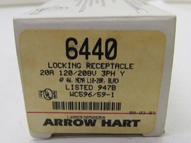 Arrow Hart Cooper Crouse-Hinds 6440 Locking Receptacle 20A 120/208V 3ph Y 4P 4W