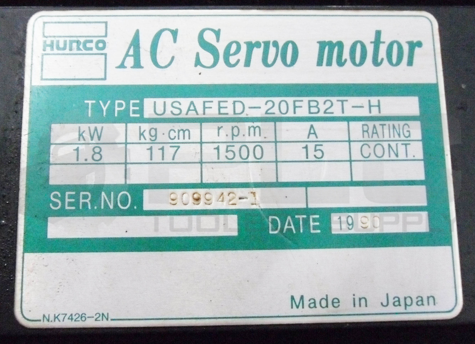 HUNCO USAFED-20FB2T-H AC SERVO MOTOR KW1.8 RPM 1500 15AMP