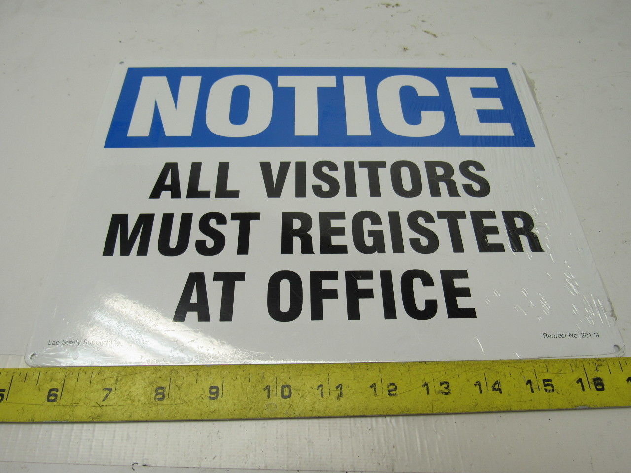 Lab Safety Supply “ALL VISITORS MUST REGISTER AT OFFICE” 9″X12″ Aluminum Sign