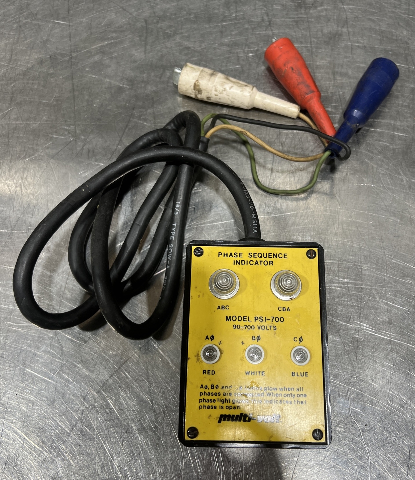 MULTI-VOLT Megger PSI-700 PHASE SEQUENCE ROTATION INDICATOR Used Surplus