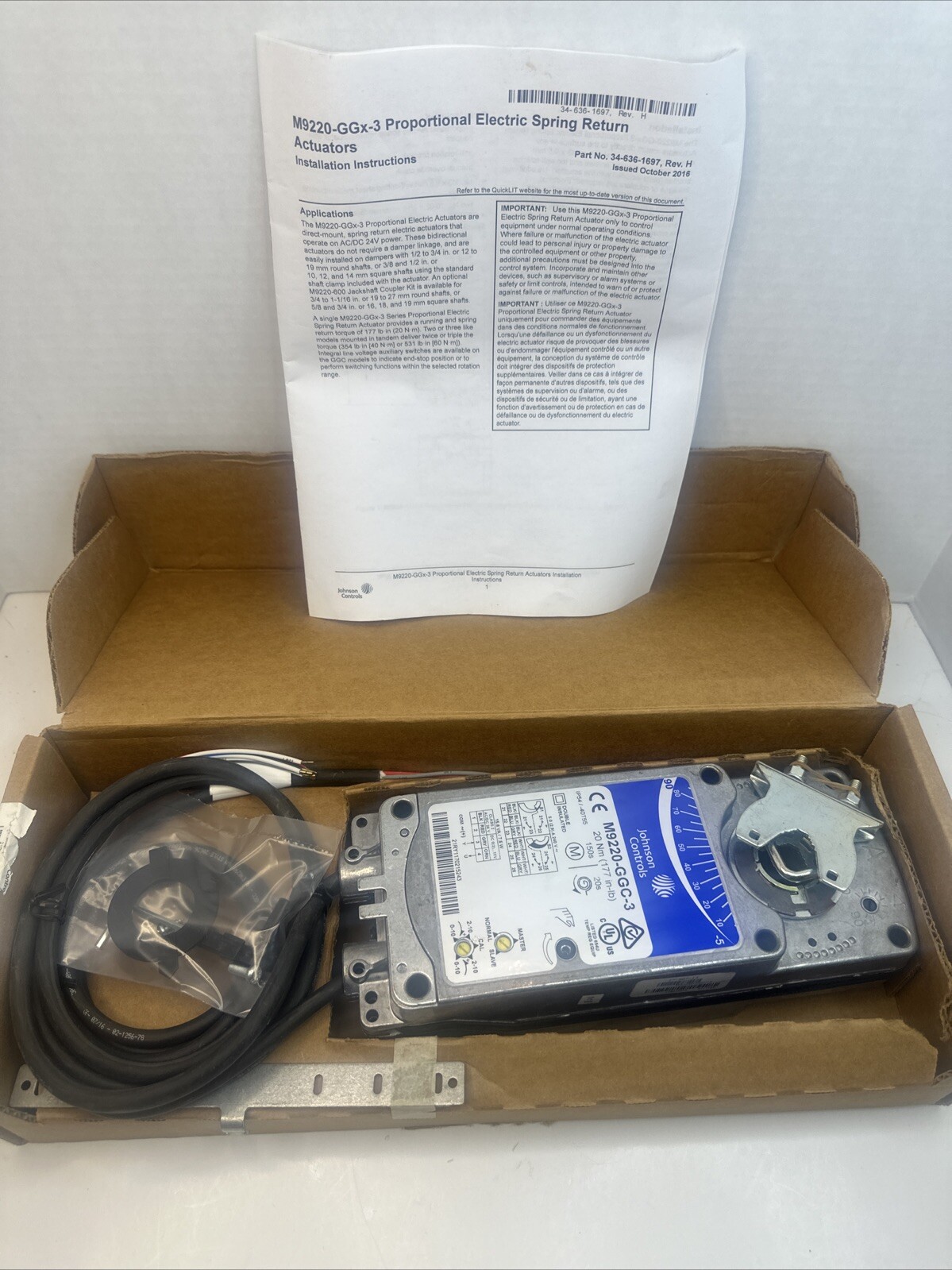 JOHNSON CONTROLS M9220-GGC-3 Actuator 24VAC/VDC 20Nm 177 in/lb Spring Return