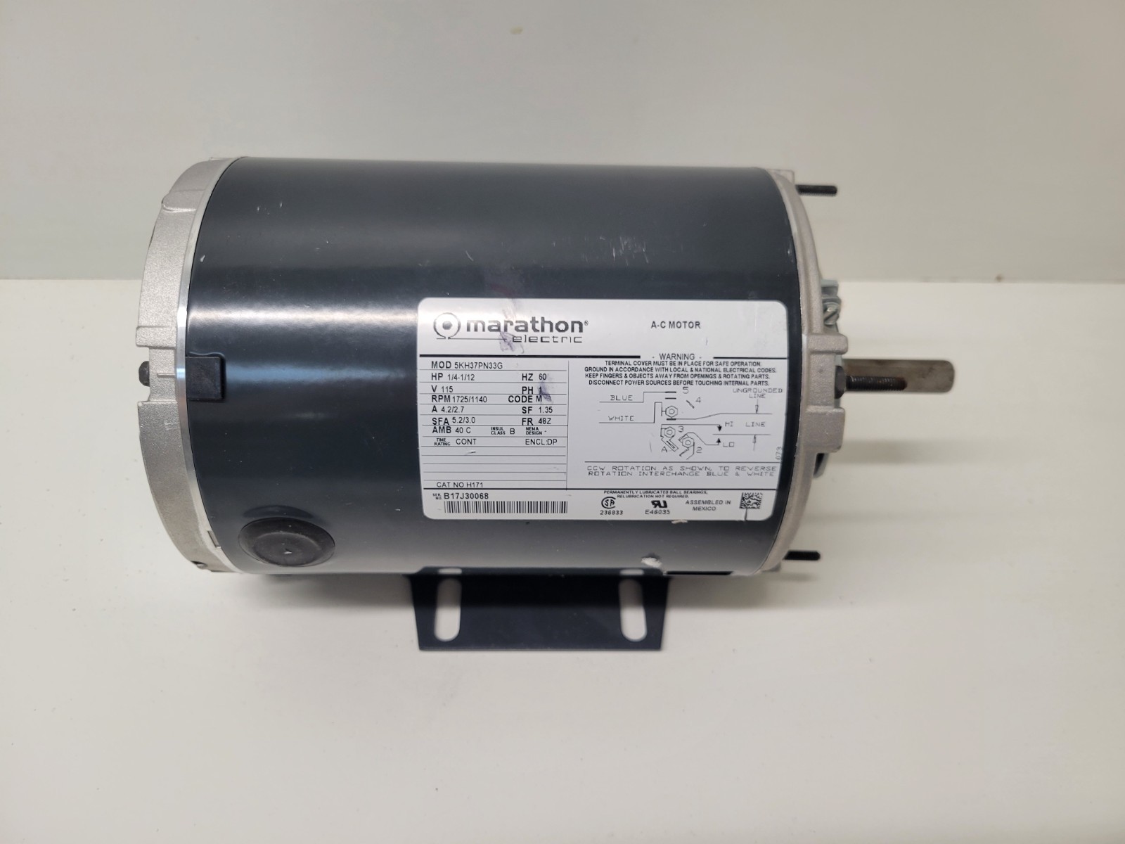 NEW OLD STOCK! MARATHON ELECTRIC 1/4-1/12HP 1725/1140RPM MOTOR 5KH37PN33G