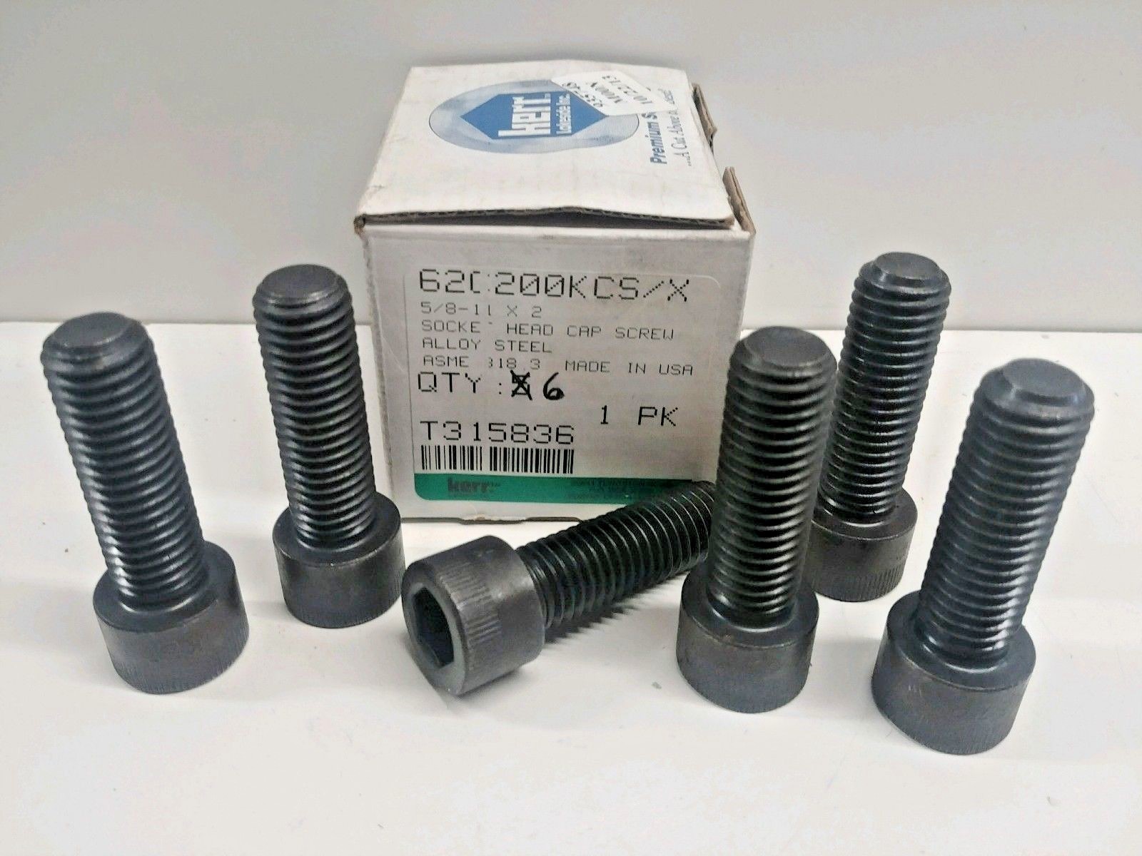 LOT OF (6) NOS! KERR 5/8-11 X 2 STEEL SOCKET HEAD CAP SCREWS T315836 62C200KCS/X