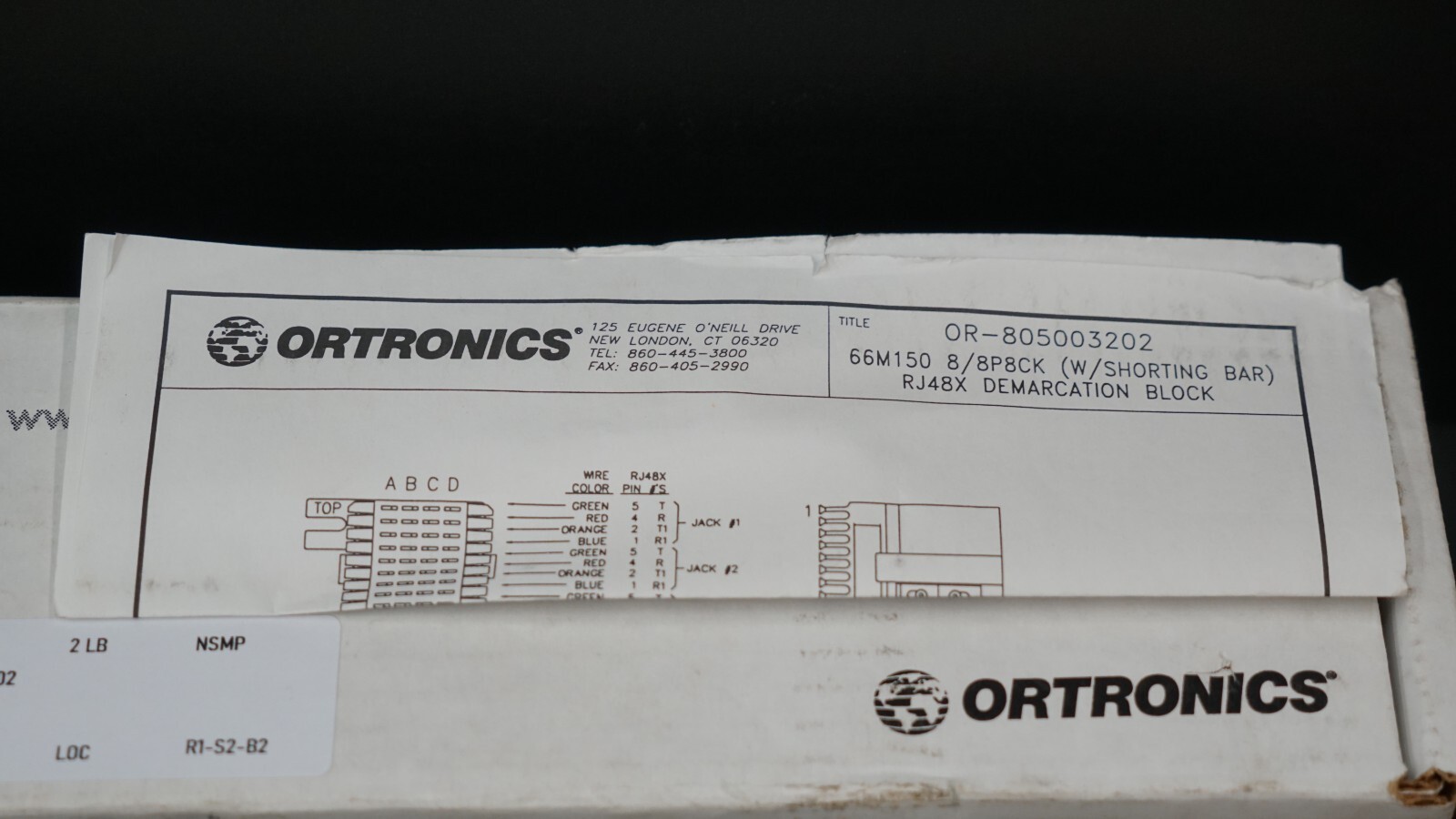 ORTRONICS 805003202 T1-Network Interface Block w/ Shorting Bar