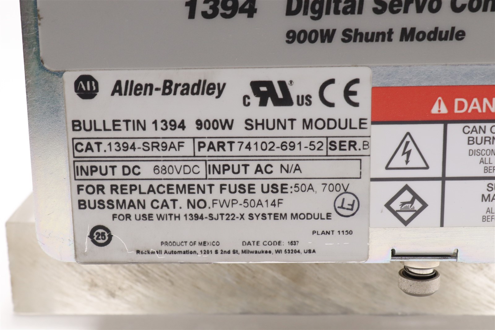 ALLEN BRADLEY DIGITAL 990W SERVO CONTROLLER SHUNT MODULE 1394-SR9AF/B