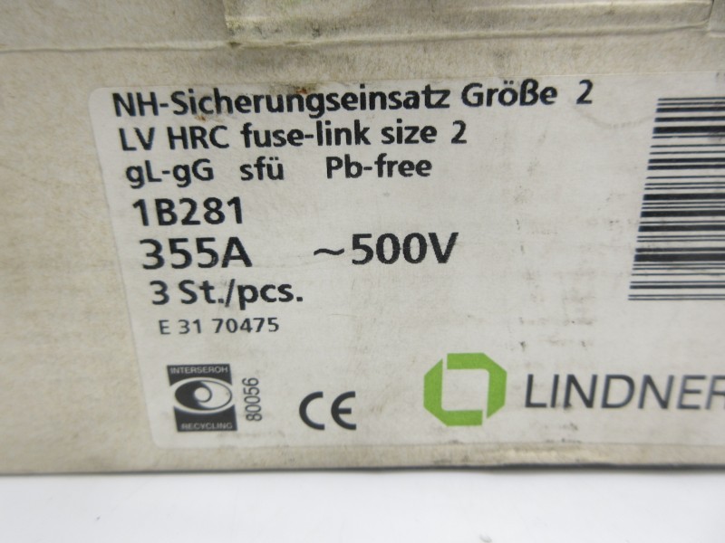 LINDNER NH2 1B281 500V 355A (PKG OF 3) NSMP