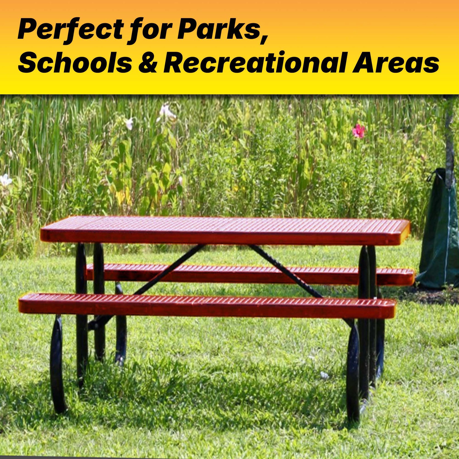 LAUCO Heavy Duty Rectangular Outdoor Picnic Table with Steel Frame Red, 72 inch
