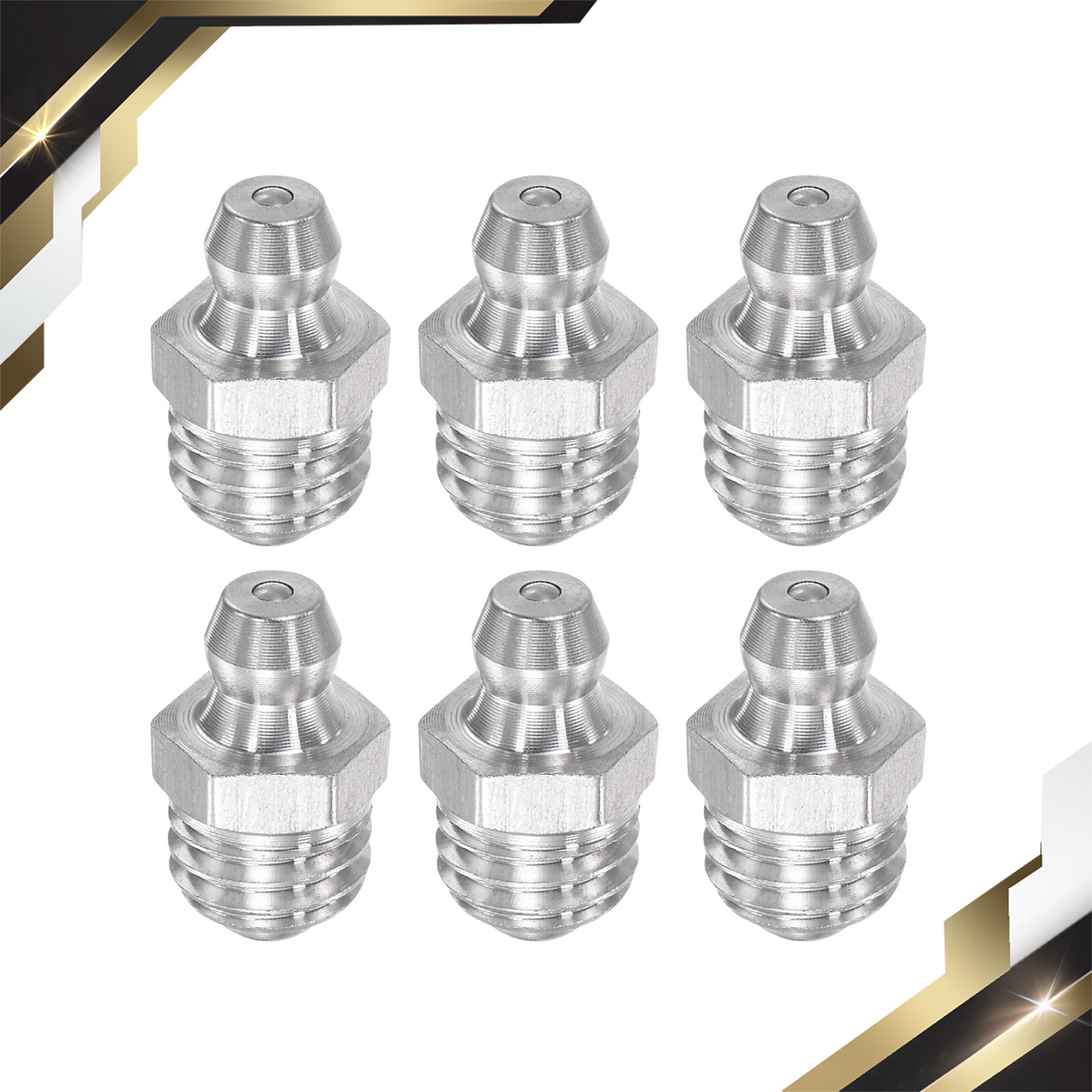 6 Set Metric Stainless Steel Straight Hydraulic Grease Fitting M10x1.5mm Thread