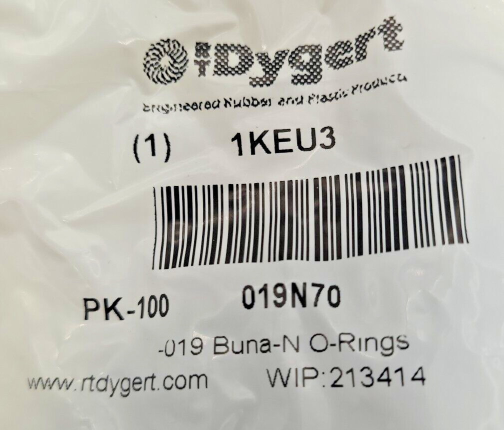 RT Dygert 1KEU3 Buna-N O-Rings, 019N70 15/16″x1/16″, 100 Pack, new (XX)