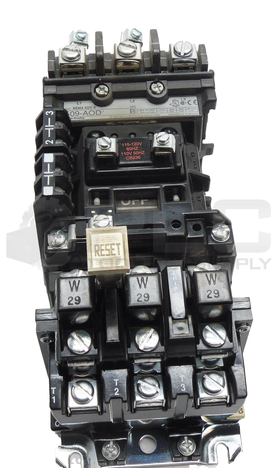 ALLEN BRADLEY 509-AOD /B STARTER W/ 42185-800-01 W/ CB236 COIL W/ 595-A /C