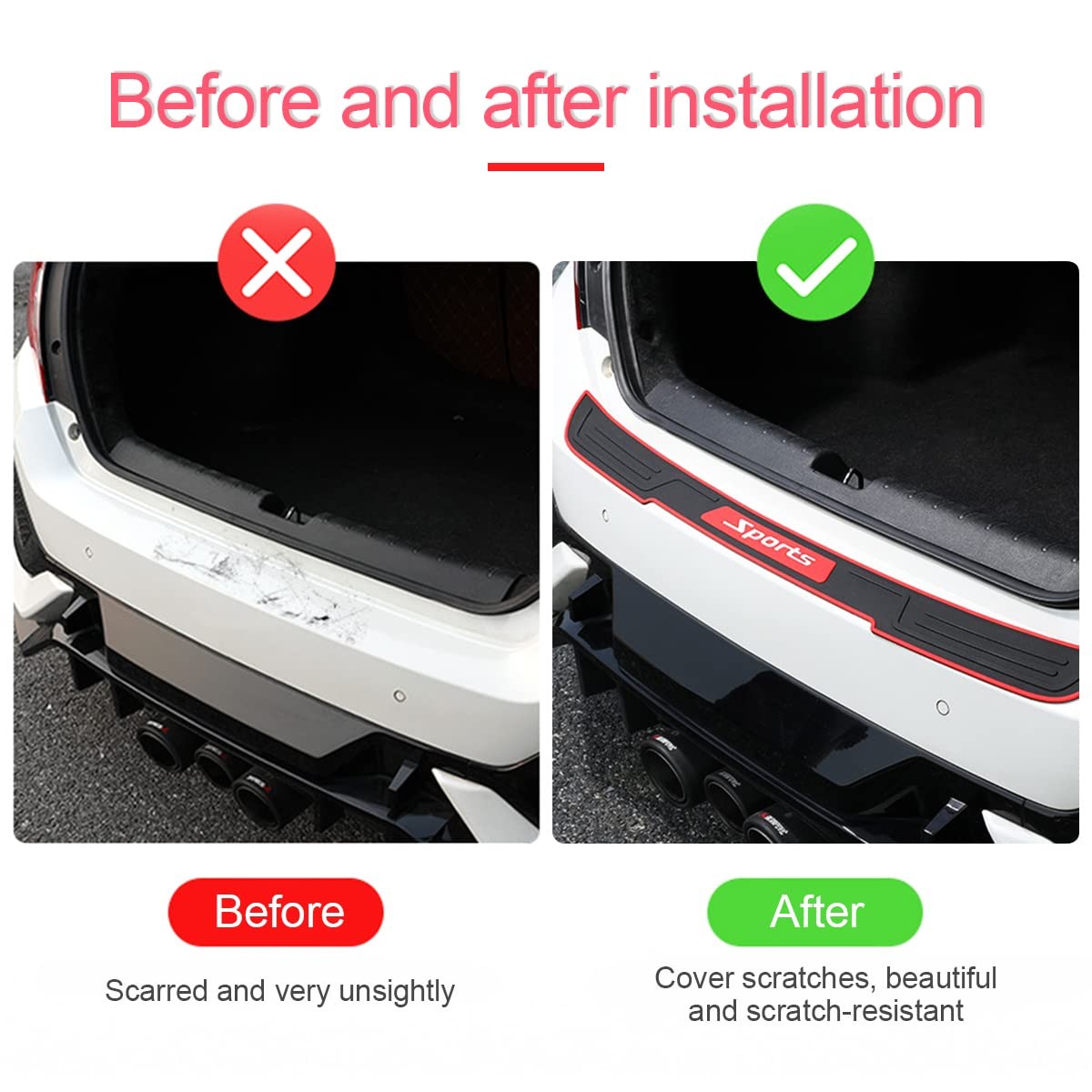 Rear Bumper Guard Protector for Car, Universal Black Rubber Scratch-Resistant…