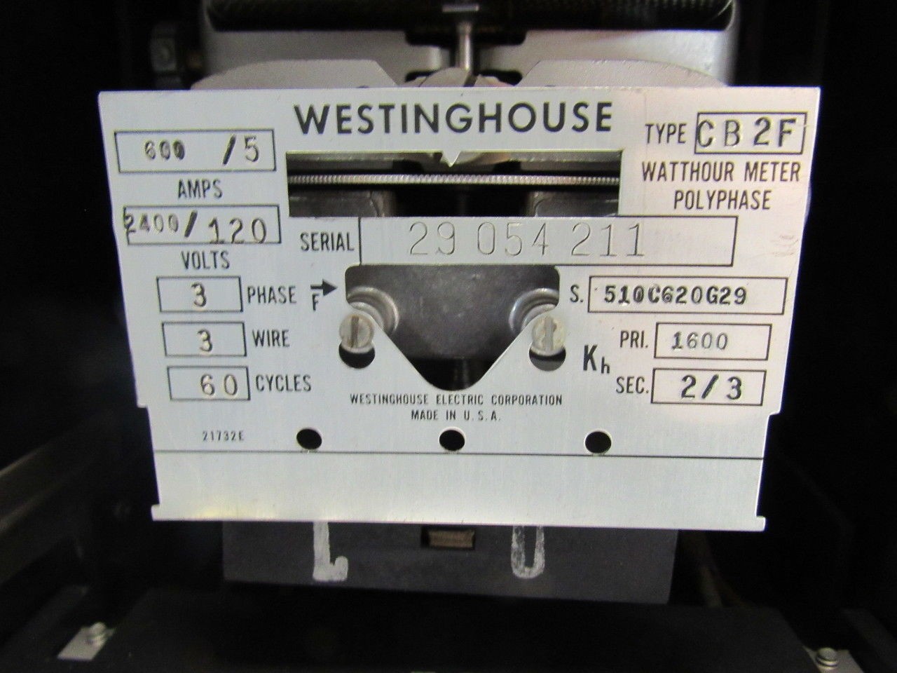 Westinghouse CB2F Switchboard Watt Hour Meter Polyphase 5A 120V *NEW Old Stock*
