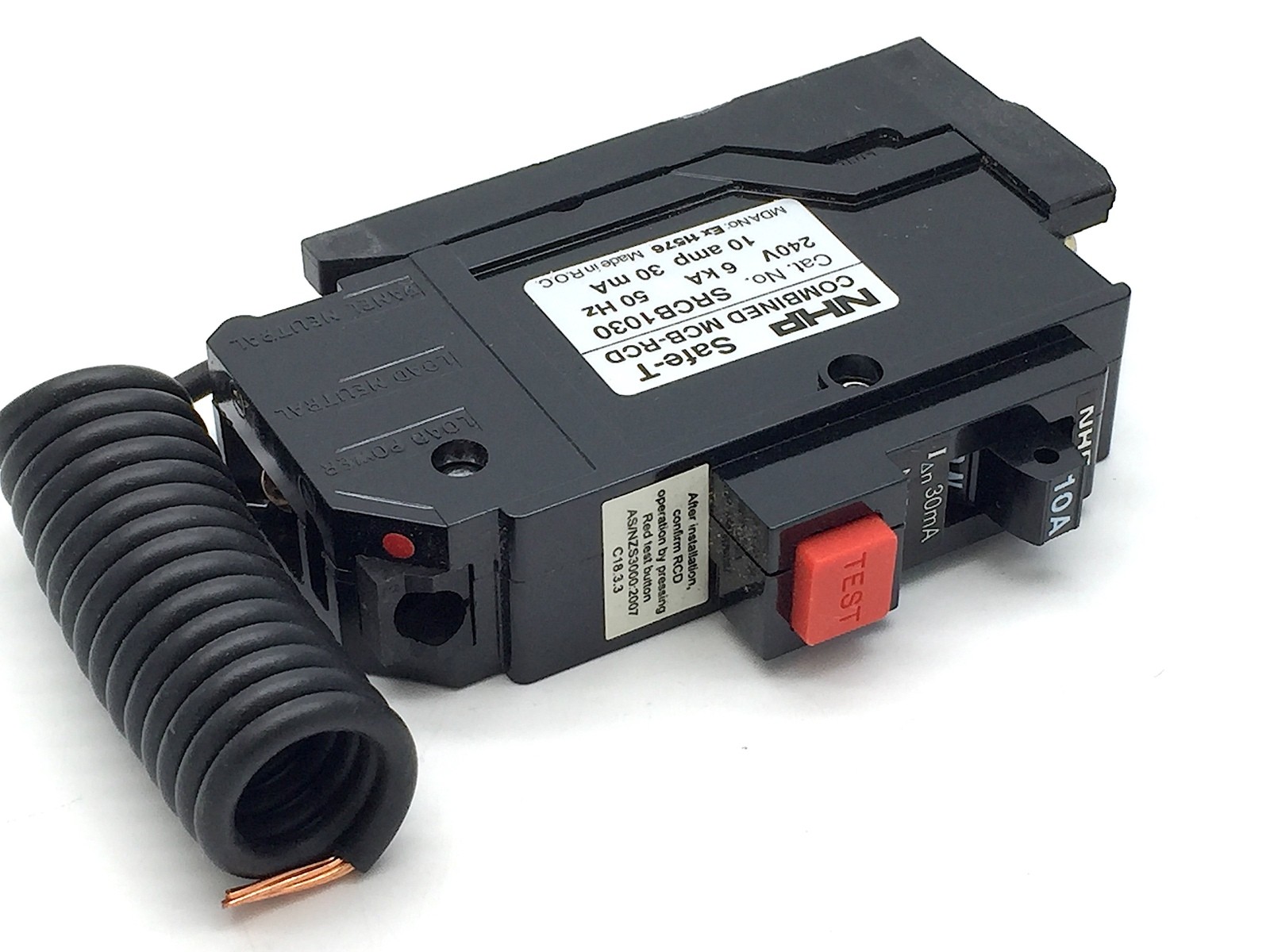 NHP TERASAKI SAFE-T SRCB1030 MCB-RCD Circuit Breaker 1P 10A 6kA 30mA