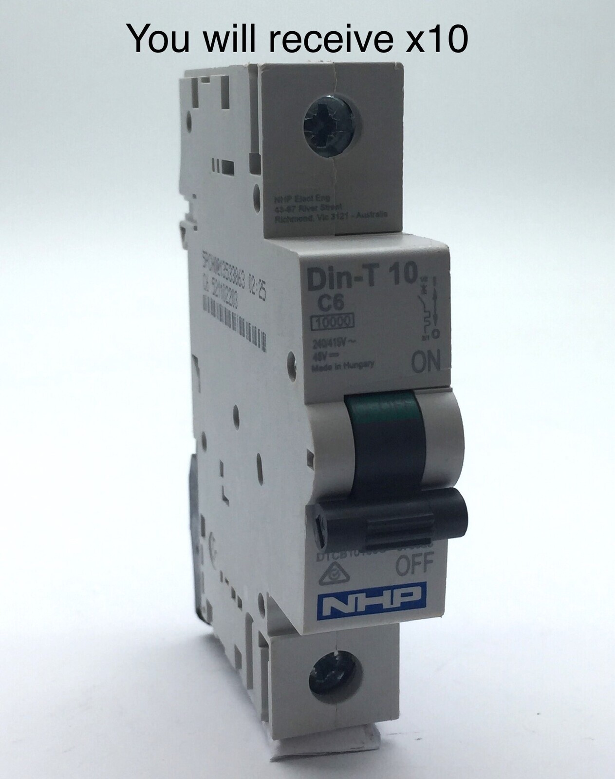 NHP Din-T10-C2 MCB DC 6kA 1 Pole 6A C Curve 240-415VAC 48VDC IP40  x10