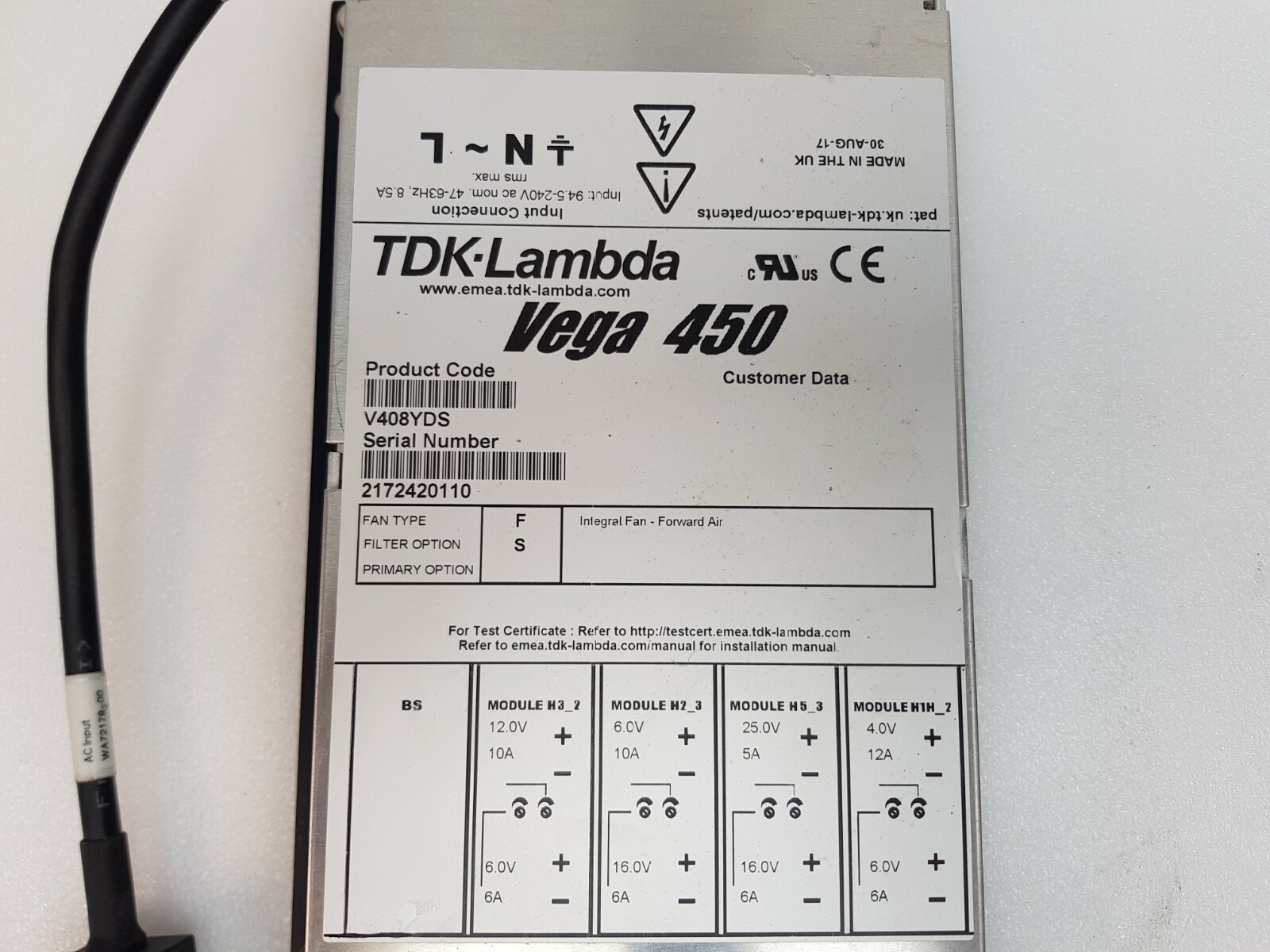 TDK-lambda Vega 450 V408YDS Power supply