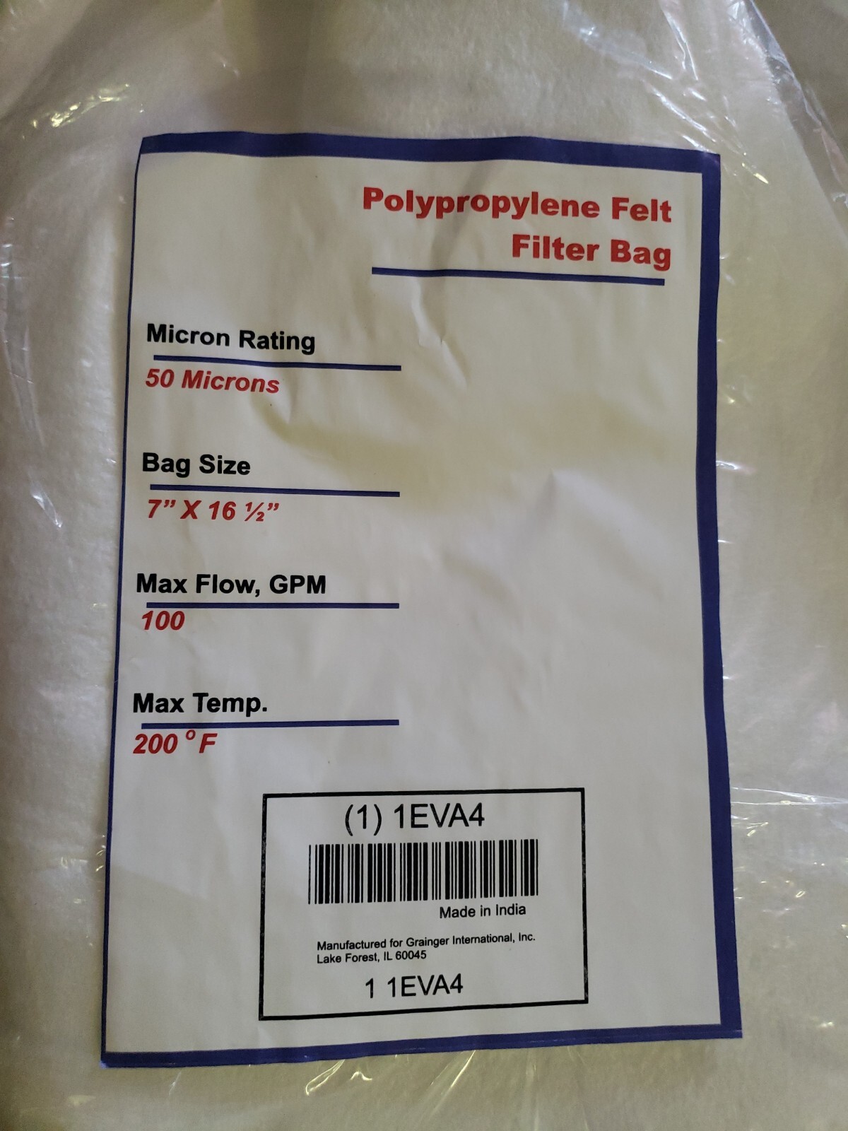 NEW Polyester 50 MIcron Filter Bags 1EVA4, Pack of 5 *FREE SHIPPING*