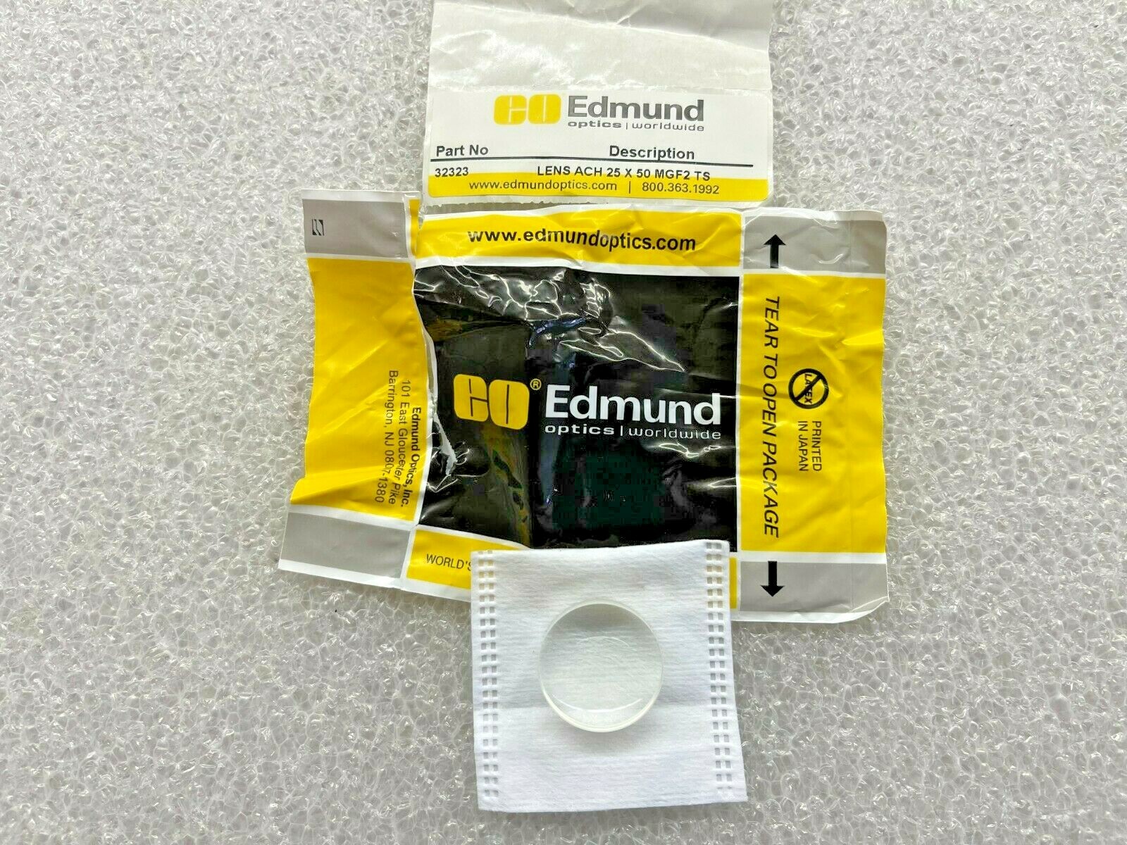 32-323, EDMUND OPTICS, 25mm Dia. x 50mm FL, MgF2 Coated, Achromatic Doublet Lens
