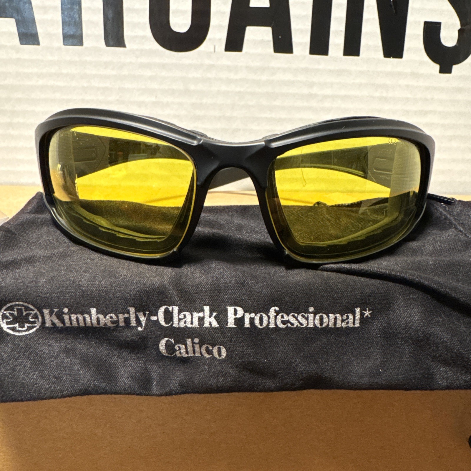 Kimberly-Clark KleenGuard Calico Safety Glasses Yellow Lens Black Frame