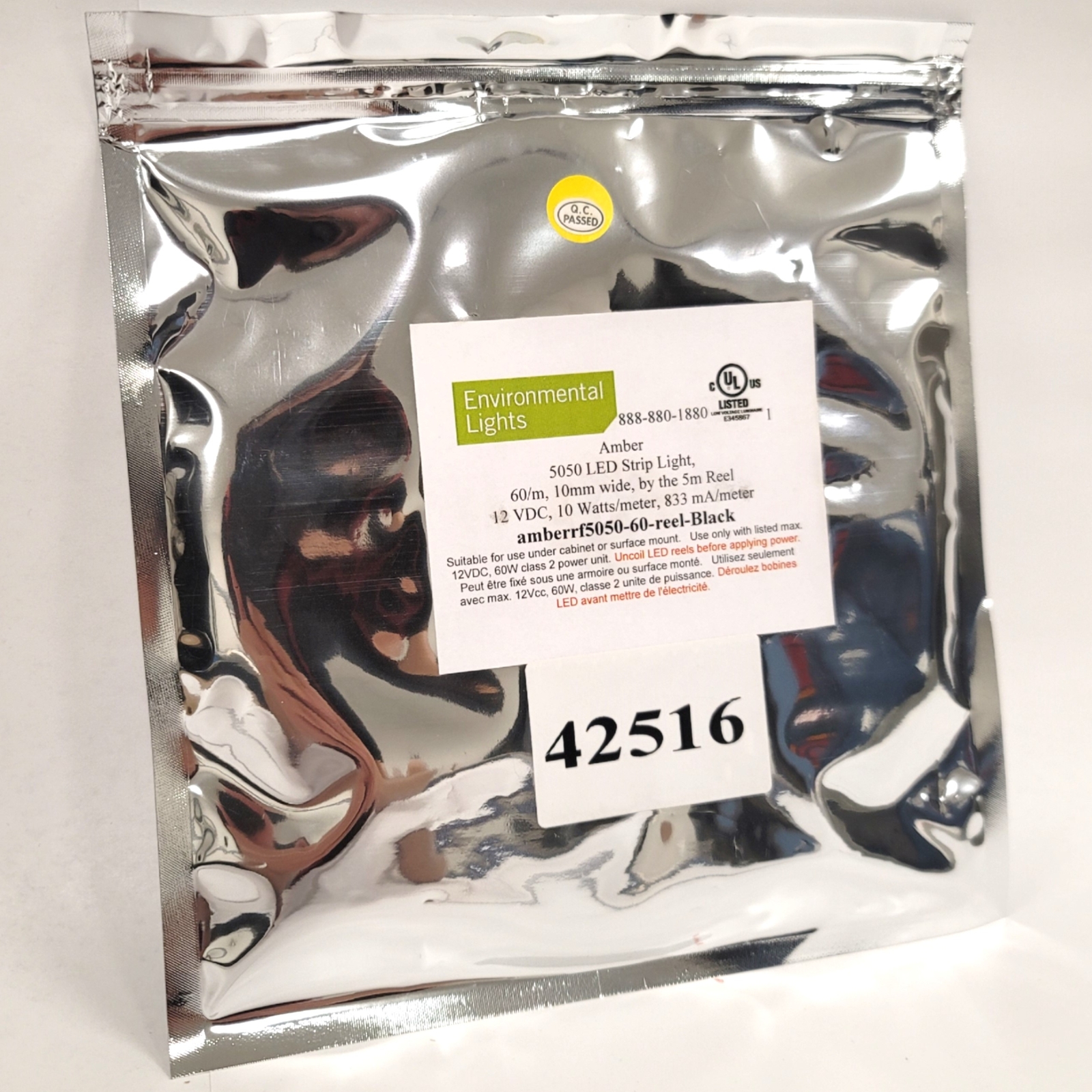 Environmental Lights amberrf5050-60-reel Amber LED Light Strip, 5m Reel, 12VDC
