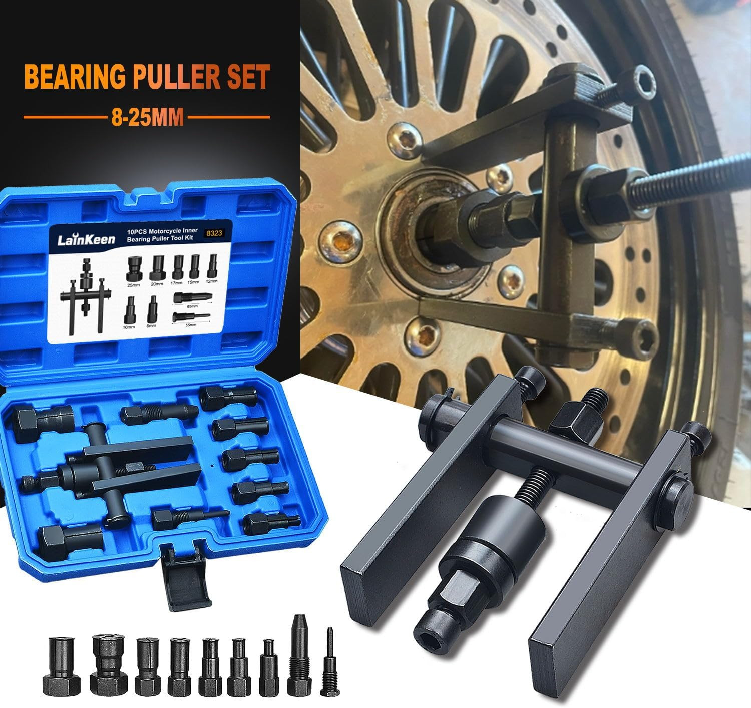 10PC Juego Extractores Herramientas Quitar Cojinetes Internos Motocicleta 8-25mm
