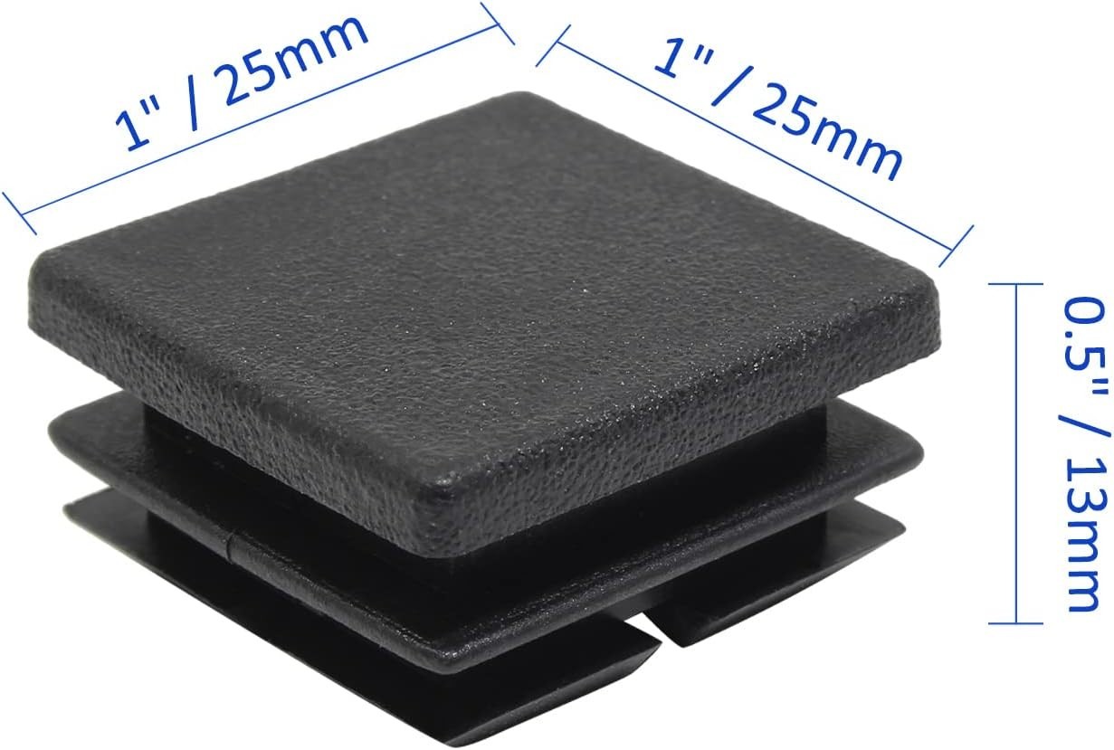 1 inch Square Tube End Caps 50 Pack Black Plastic Plugs for Furniture Legs