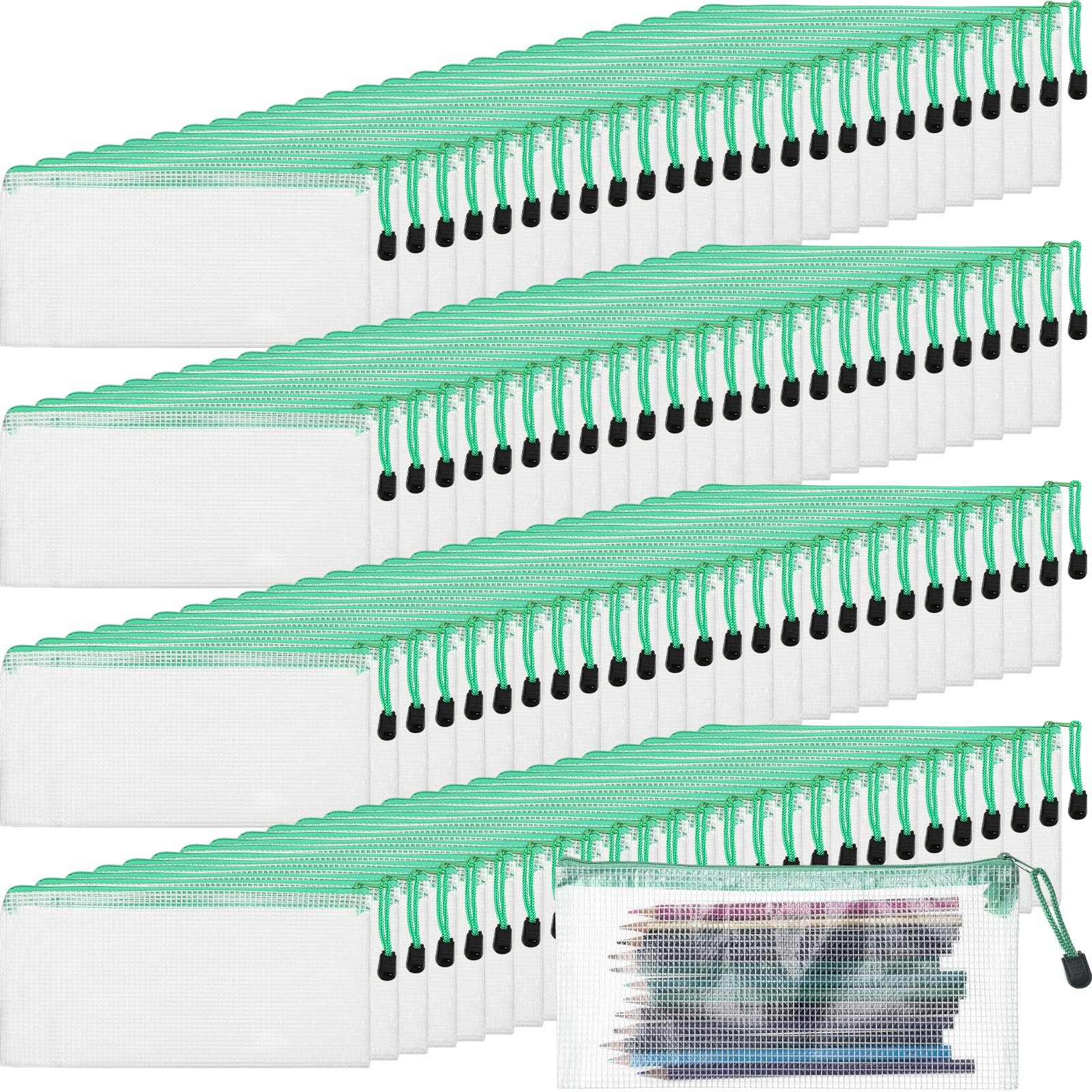 Handepo 100 Pack Mesh Zipper Pouch Pencil Pouches Bulk Clear Storage Bag Small W