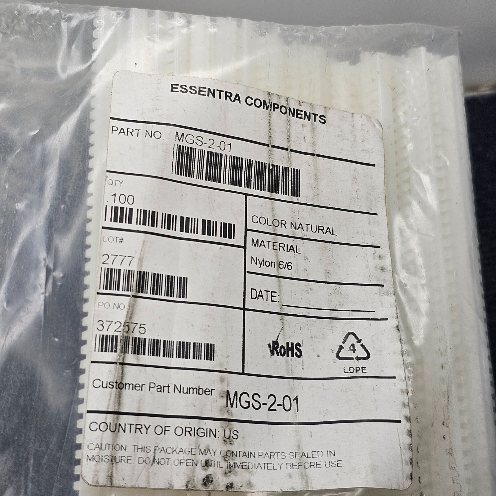 (100 PIECES) Essentra Components MGS-2-01 Grommet Strips,Nylon 6/6,Natural Color