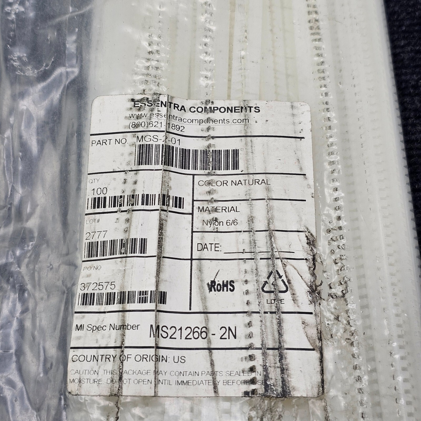 (100 PIECES) Essentra Components MGS-2-01 Grommet Strips,Nylon 6/6,Natural Color
