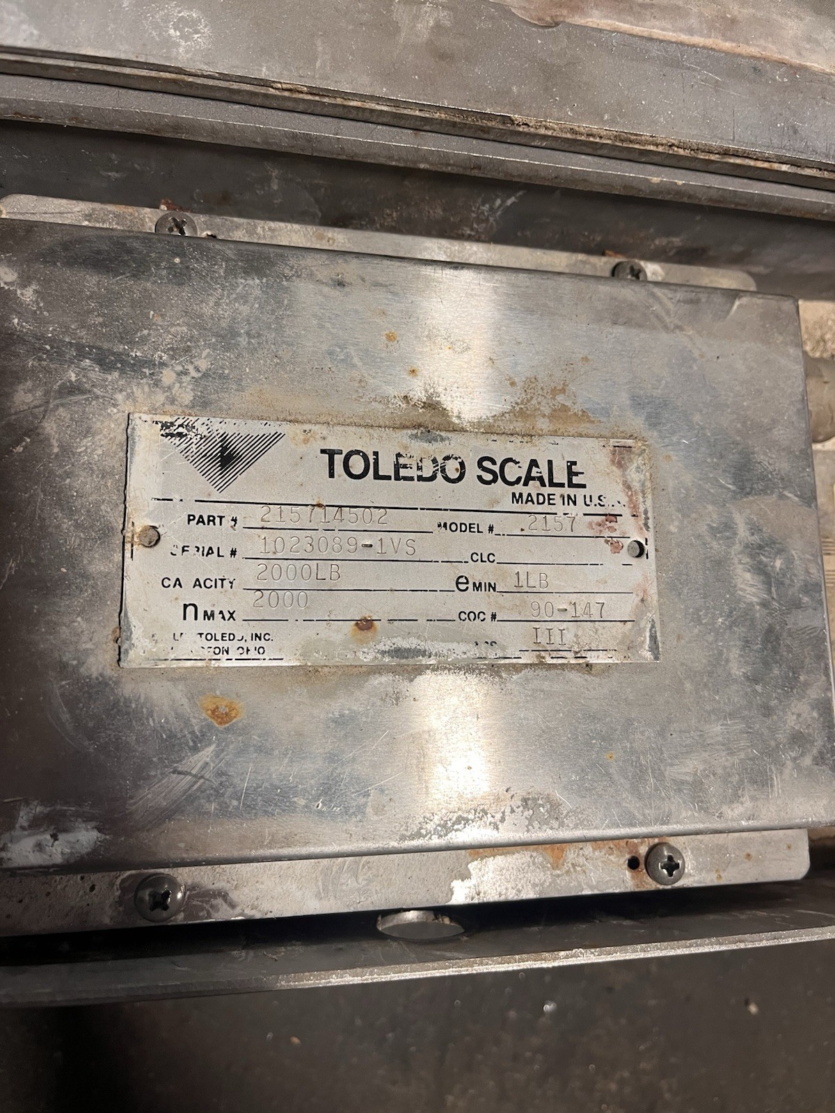 Mettler Toledo Stainless Steel Floor Scale 2000 lb Capacity 5’ x 5’ food grade