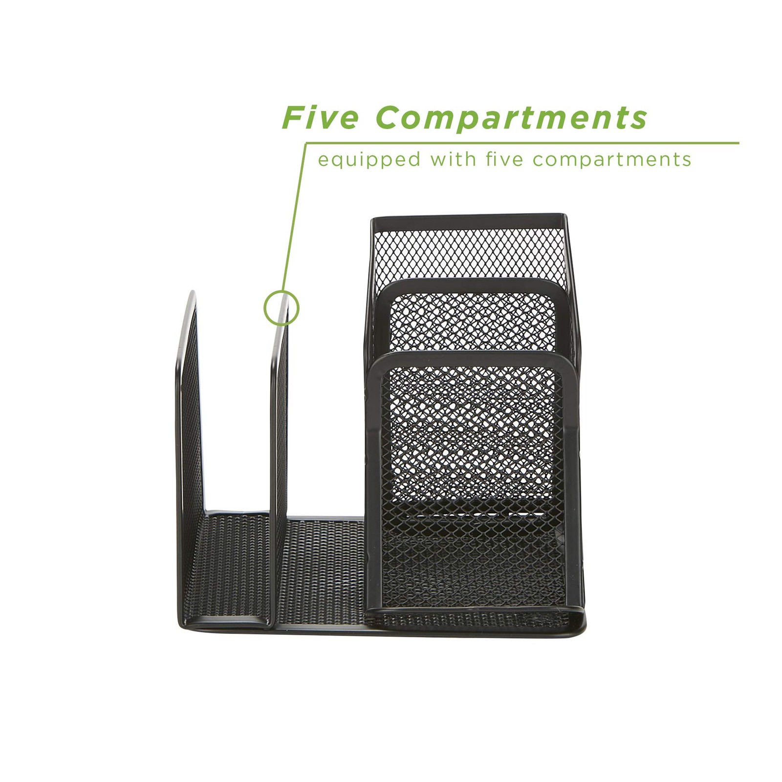 Mind Reader Desk Organizer 5-Compartment, 2-Piece Same Set Supplies and Black