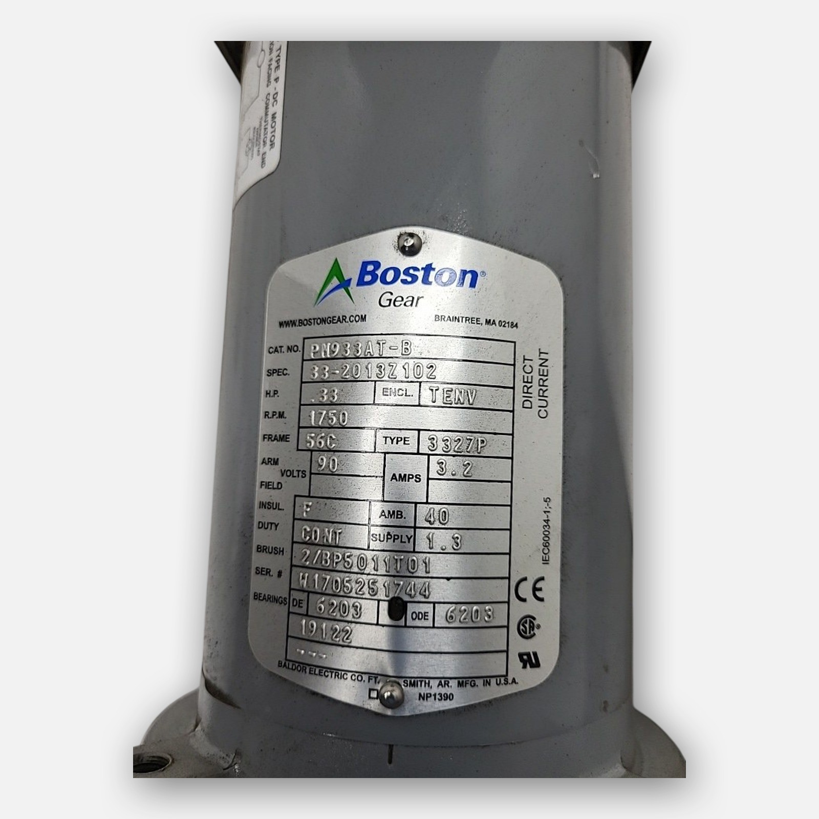 NEW BOSTON GEAR PM933AT-B MOTOR 33-2013Z102 .33HP, 1750 RPM, 56C FRAME