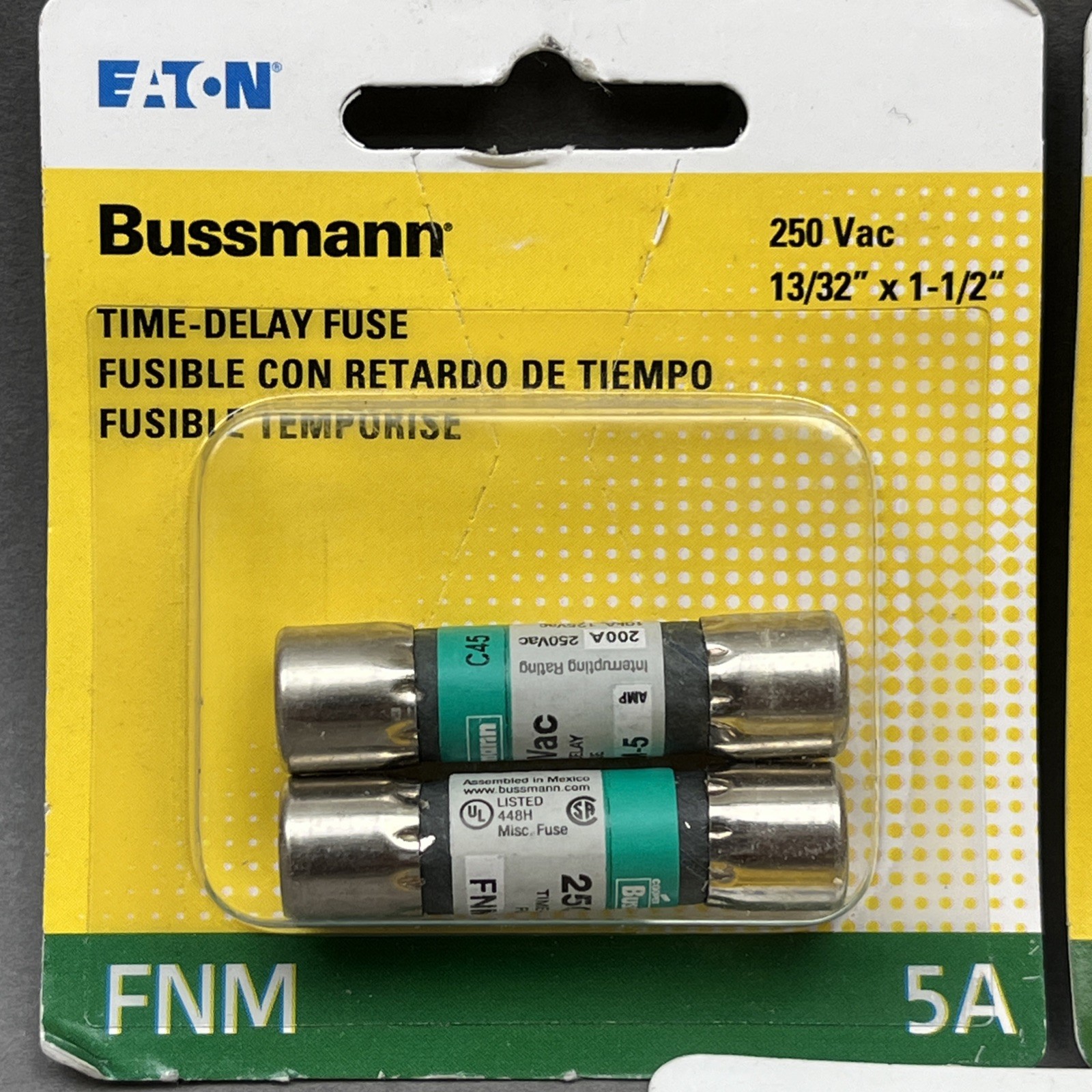 3x(2 Pack) 5A 250VAC Time Delay Fuse BP/FNM-5 NoS – 6 Fuses – 13”32 x 1-1/2”