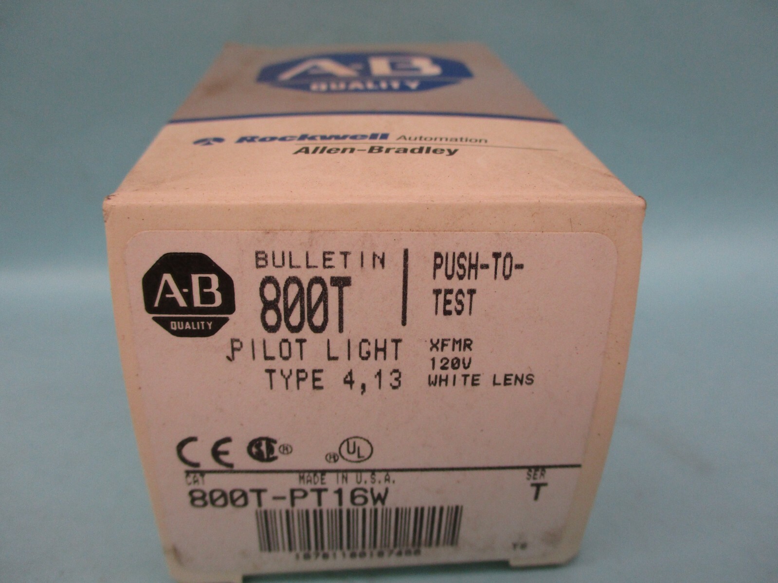 New Open Box Allen-Bradley 800T-PT16W Pilot Light Type 4, 13 White Lens A3907DH