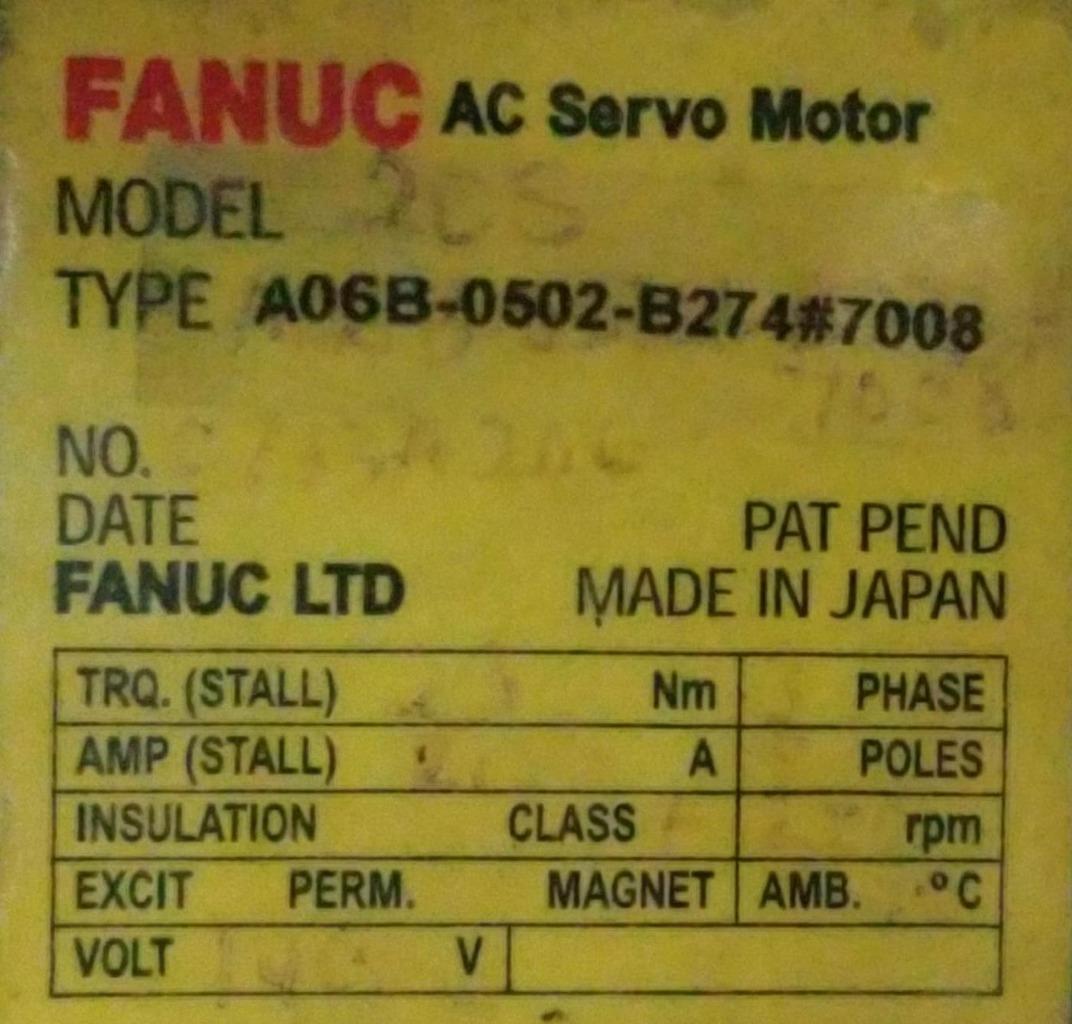 FANUC AC SERVO MOTOR A06B-0502-B274#7008
