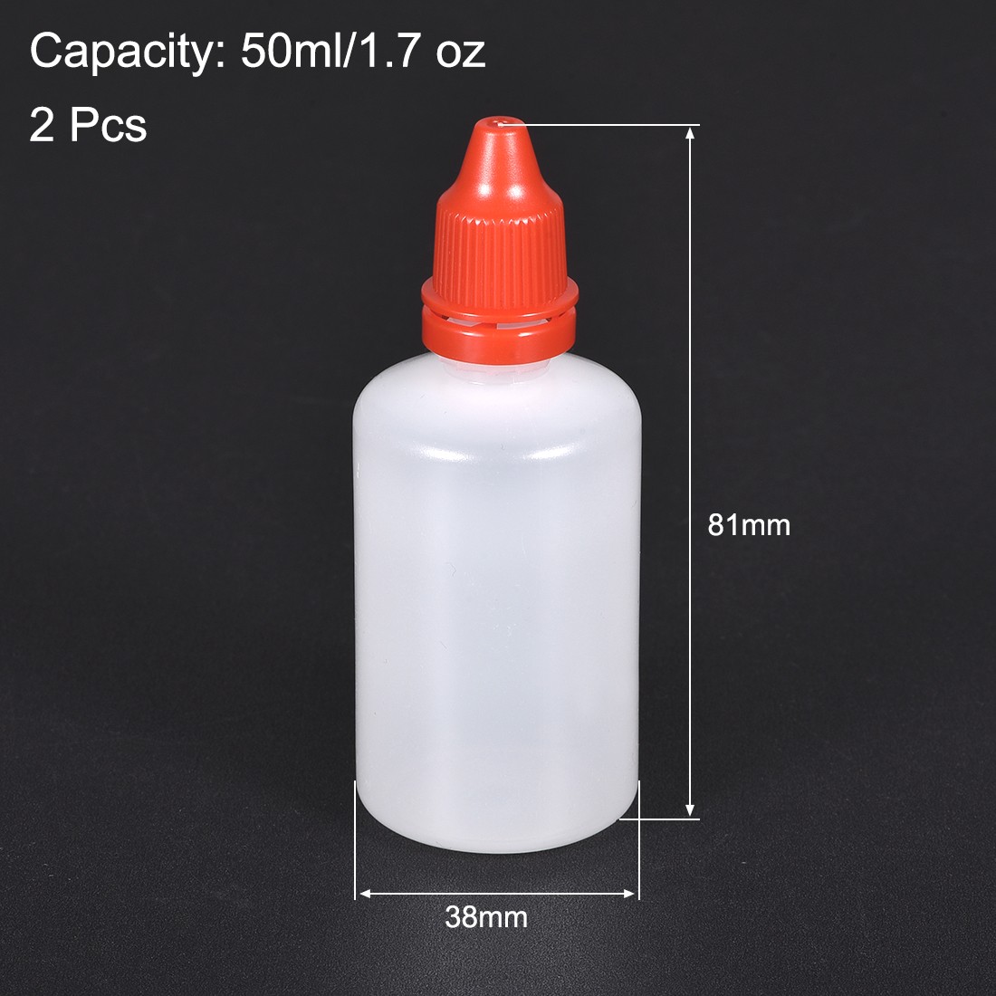 2Pack Plastic Bottles 50ml/1.7 oz Liquid White/Red