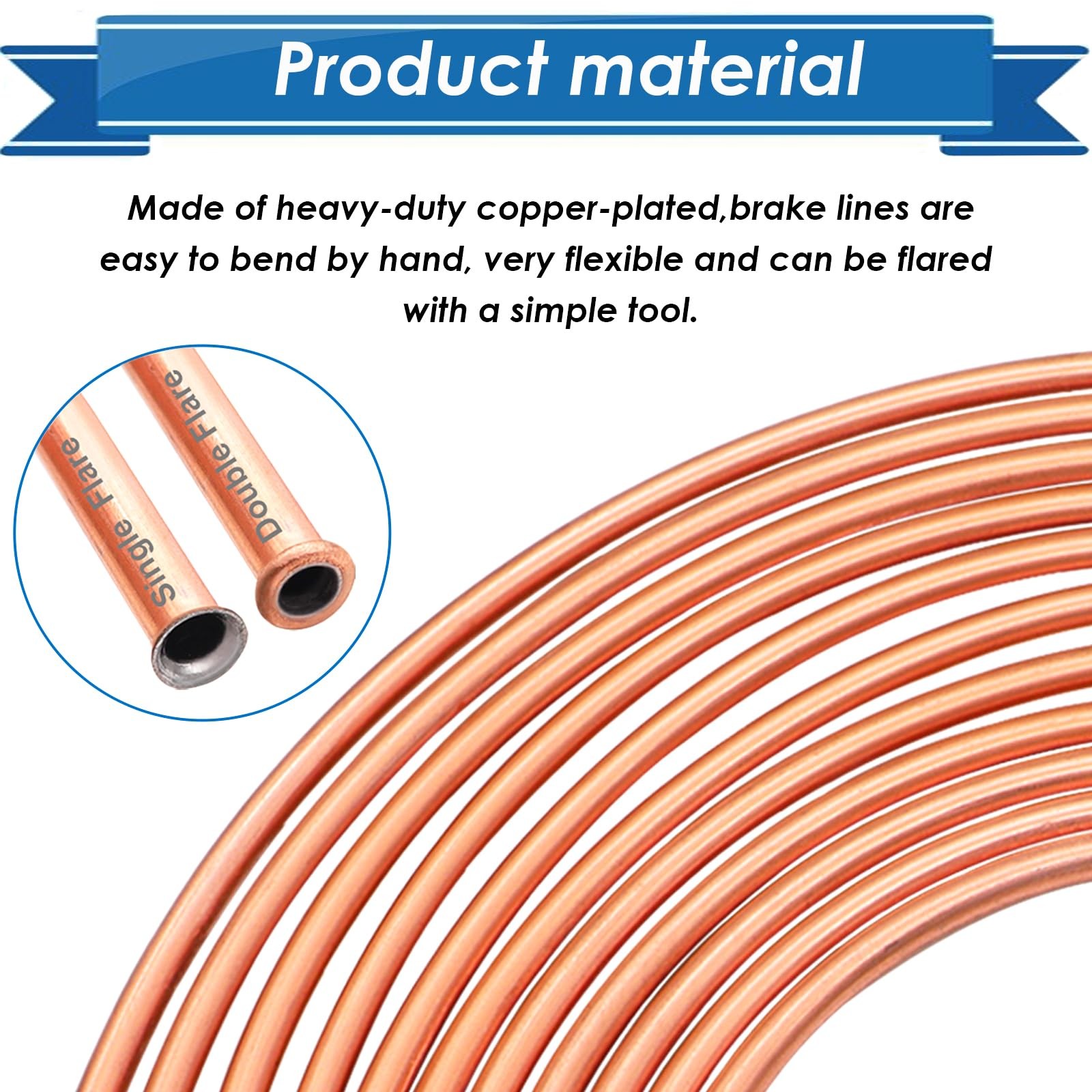 Eoppen 1/4Inch x 25 ft Brake Line Tubing Kit Flexible 1/4 Inch Gold, Gold