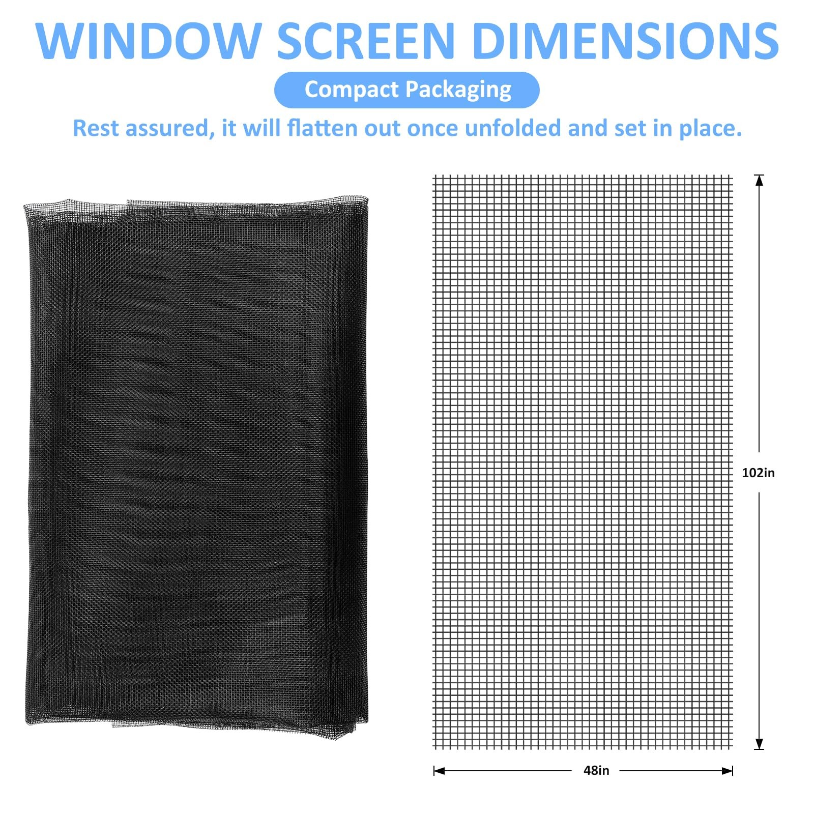 48″x102″ Window Screen Mesh, Fiberglass Screen, 48″x102″, Black
