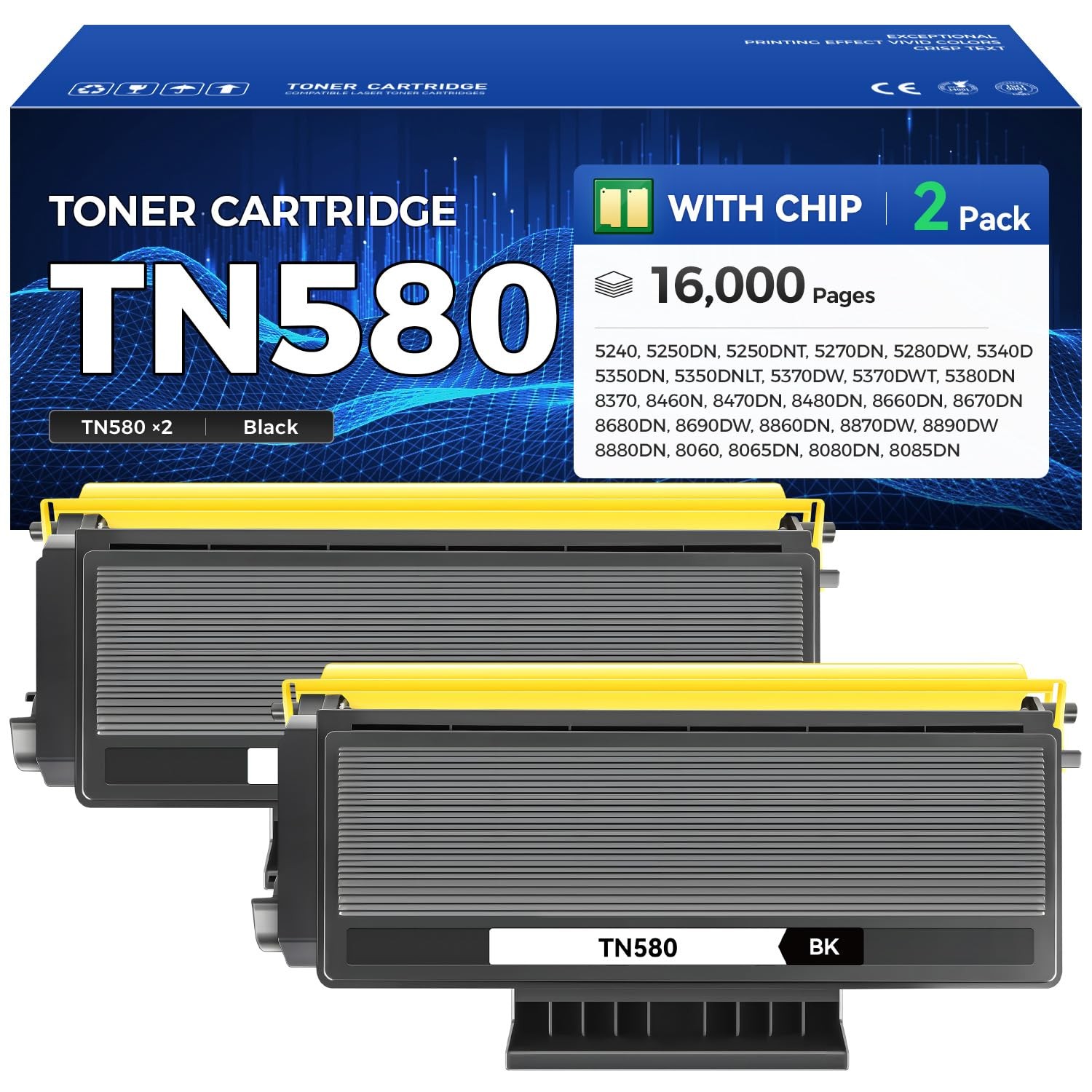 TN580 Toner Cartridge 2 Black High Yield Replacement for Brother TN580 TN650 TN5