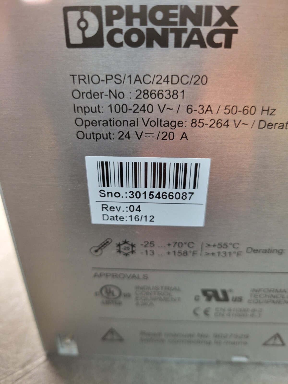 Phoenix Contact TRIO-PS/1AC/24DC/20 Power Supply.