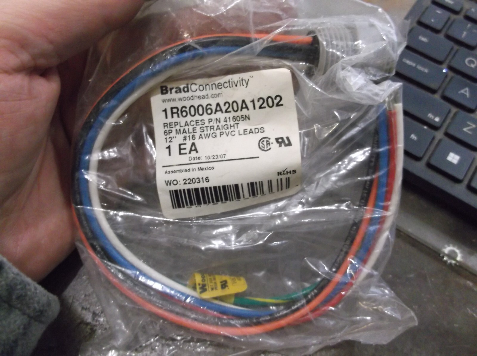NEW IN PKG WOODHEAD 1R6006A20A1202 CABLE ASSEMBLY 12″ 6P 41605N (397-3)