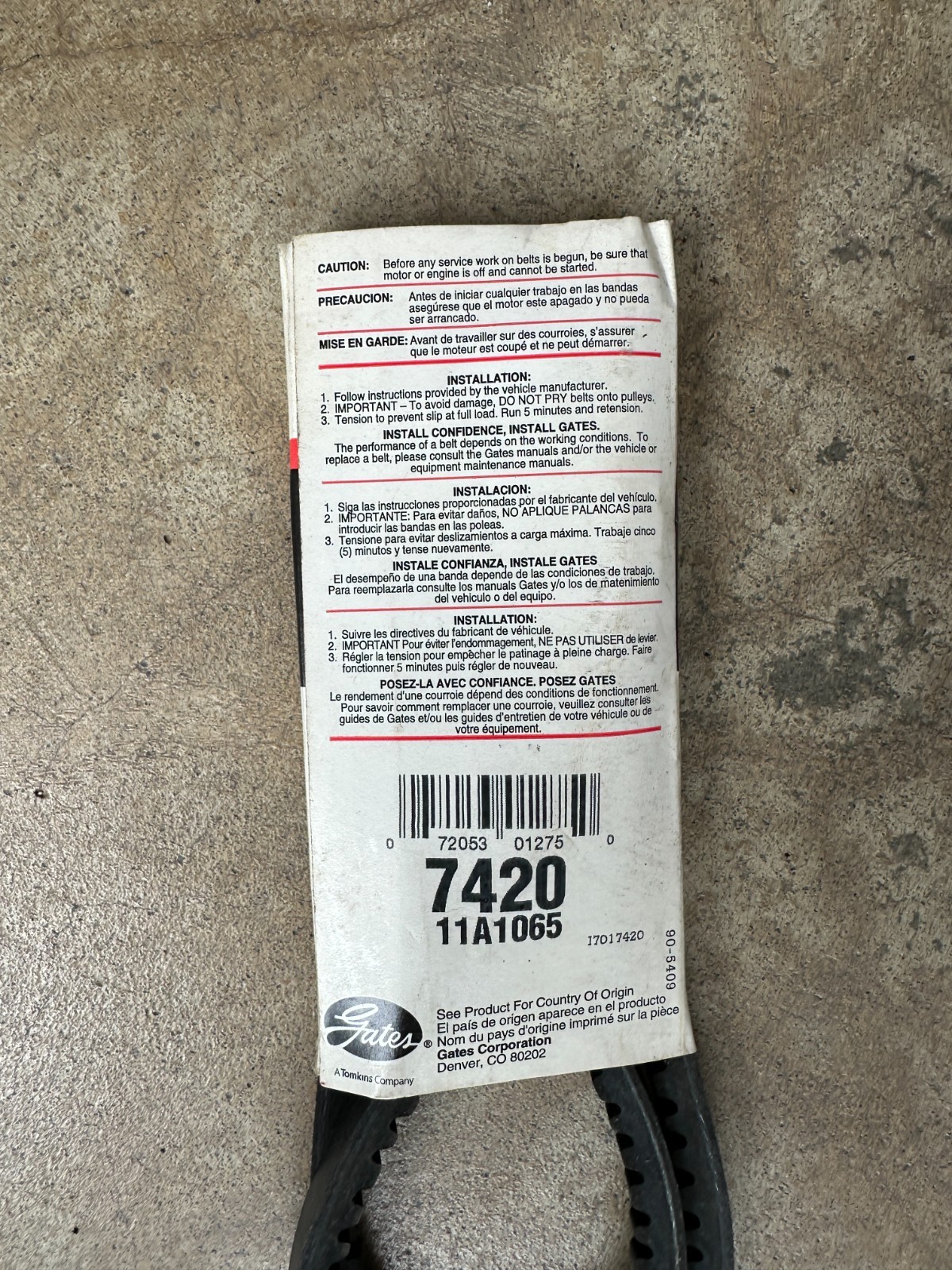Gates XL 7420 11A1065 Cogged V-Belt 10mm x 1062mm New