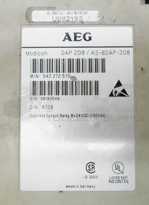AEG DAP 208/AS-BDAP-208 TSX COMPACT DISCRETE OUTPUT RELAY 24VDC 230VAC