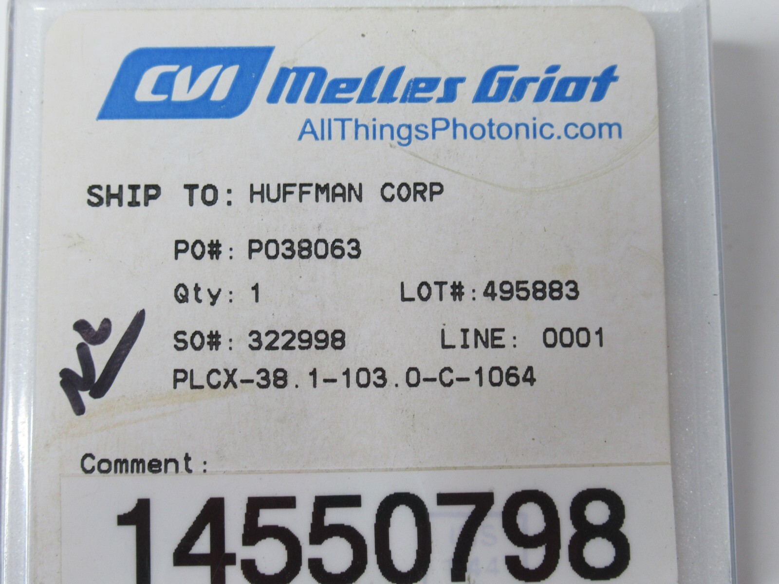 (NEW) CVI PLCX-38.1-103.0-C-1064 , P038063 Spherical Lens