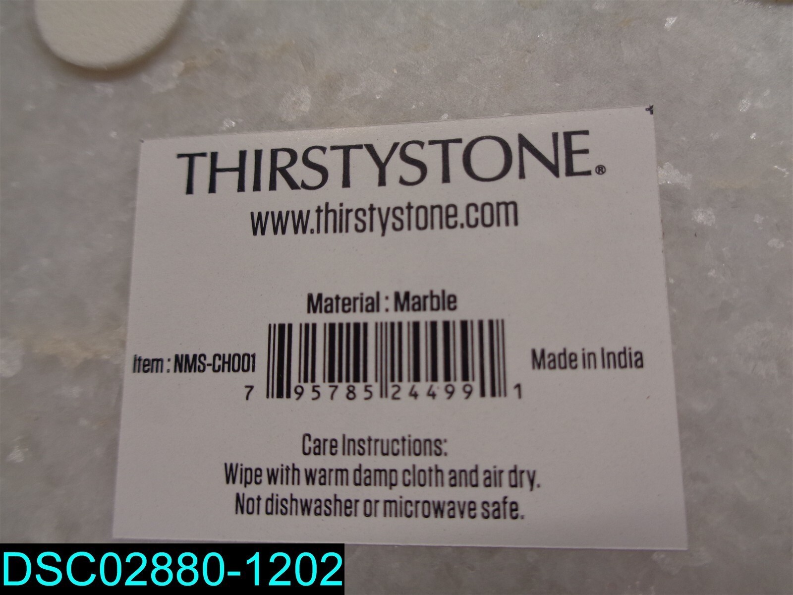 QTY=1 SET OF 4: Thirstystone Round White Marble Coasters with Silver Tone Edge