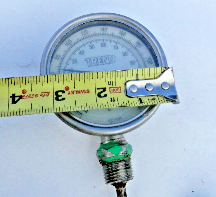 Used Trend 3″ temp Gauge 0-250 F & 6″ 302 SS Thermowell