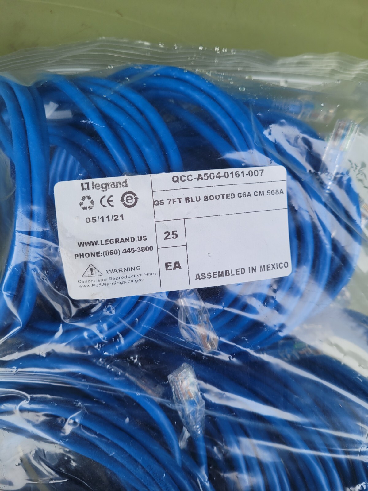 New Set of 25 Legrand Ortronics Patch Cables QCC-A504-0161-007 C6A Booted 568A