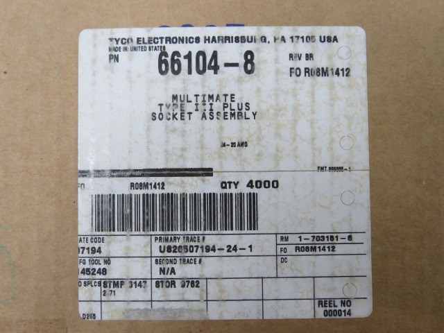 TYCO ELECTRONICS 66104-8 Qty of 100 per Lot TERM 24-20 RECEPT .062 GOLD